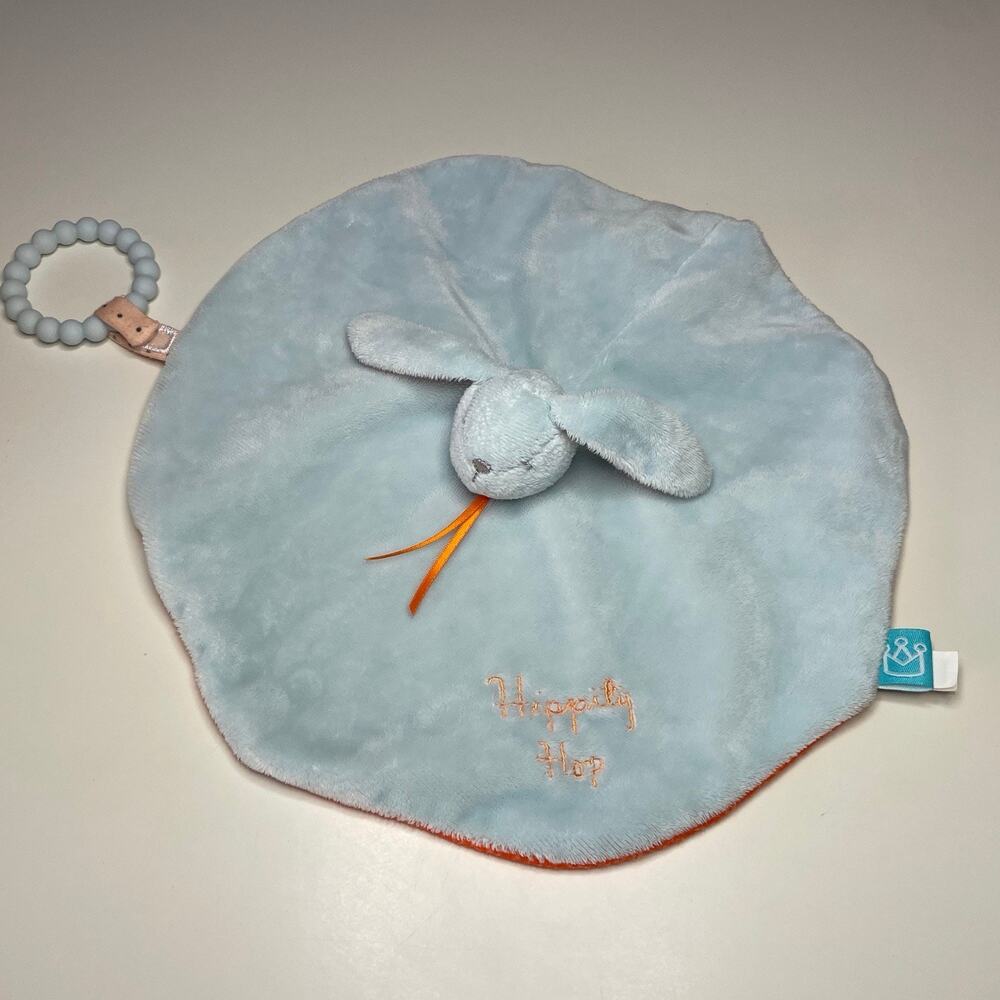 Manhattan Toy Hippity Hop Blue Bunny Lovey Baby Security Blanket Teether 11”
